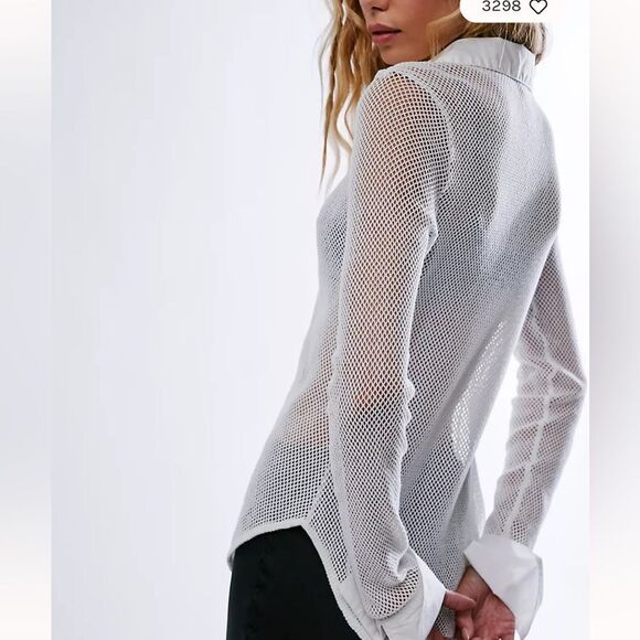 Free People White Siggi Open Knit Button Down Shirt Top Small - Picture 2 of 8